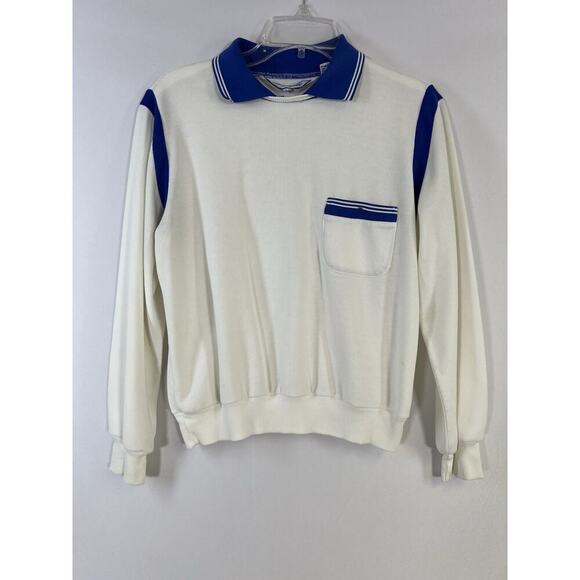 Vintage Goola Gong 80’s Women’s Tennis Long Sleeve Top Shirt Size M White Blue - Picture 1 of 11